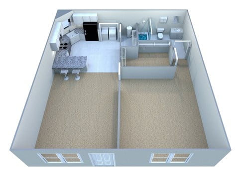 Floor plan for 1 bed, 1 bath, 669 sqft